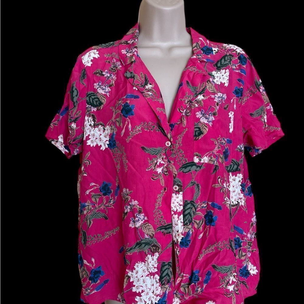 Lucky Brand Pink Floral Top medium short sleeve button down